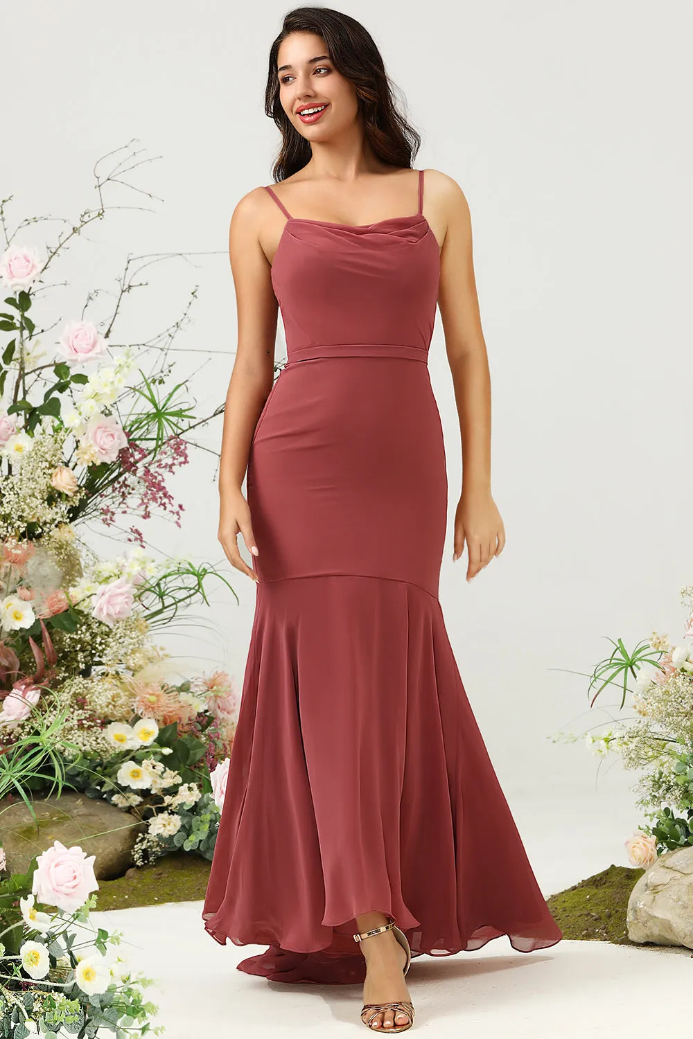 Desert Rose Spaghetti Straps Mermaid Open Back Bridesmaid Dress sold by Zapaka product image thumbnail 3