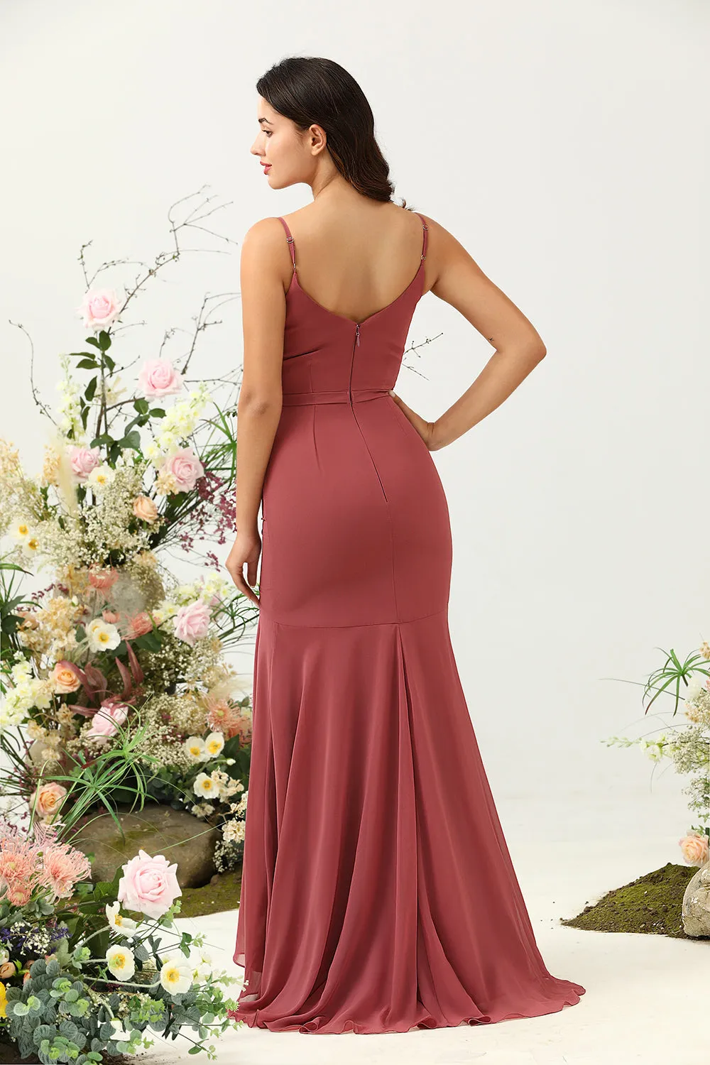 Desert Rose Spaghetti Straps Mermaid Open Back Bridesmaid Dress sold by Zapaka product image thumbnail 2