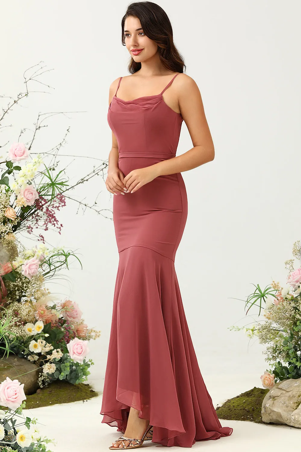 Desert Rose Spaghetti Straps Mermaid Open Back Bridesmaid Dress sold by Zapaka product image thumbnail 4