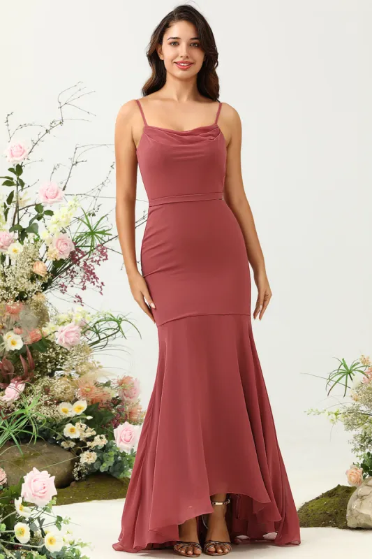 Desert Rose Spaghetti Straps Mermaid Open Back Bridesmaid Dress sold by Zapaka