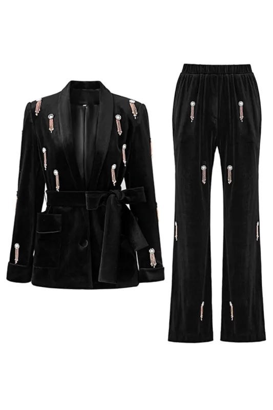 Black 2 Piece Shawl Lapel Women Party Suits sold by Zapaka
