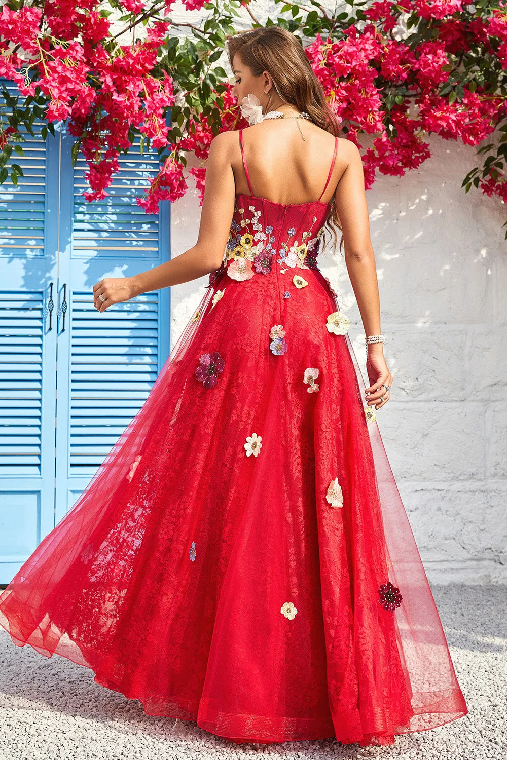 A Line Spaghetti Straps Long Burgundy Prom Dress with Appliques sold by Zapaka product image thumbnail 2