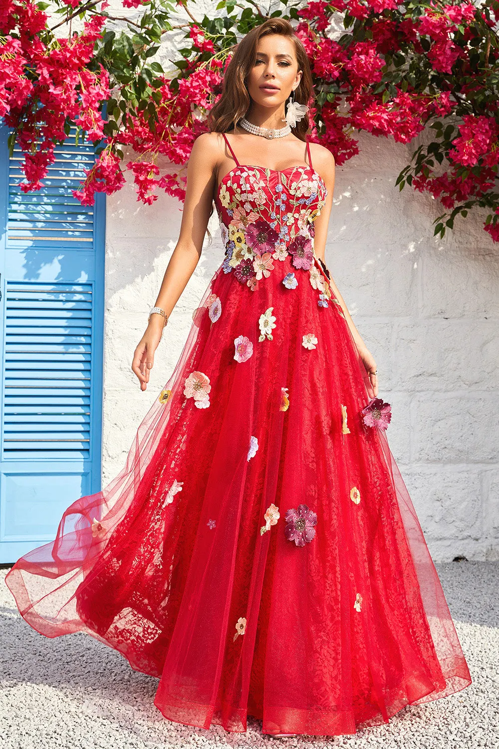 A Line Spaghetti Straps Long Burgundy Prom Dress with Appliques sold by Zapaka product image thumbnail 3