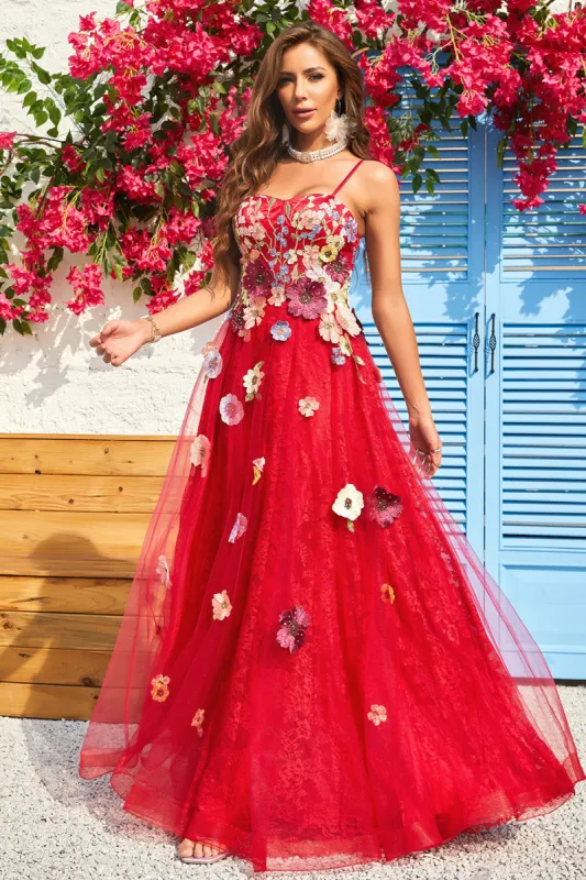 A Line Spaghetti Straps Long Burgundy Prom Dress with Appliques sold by Zapaka