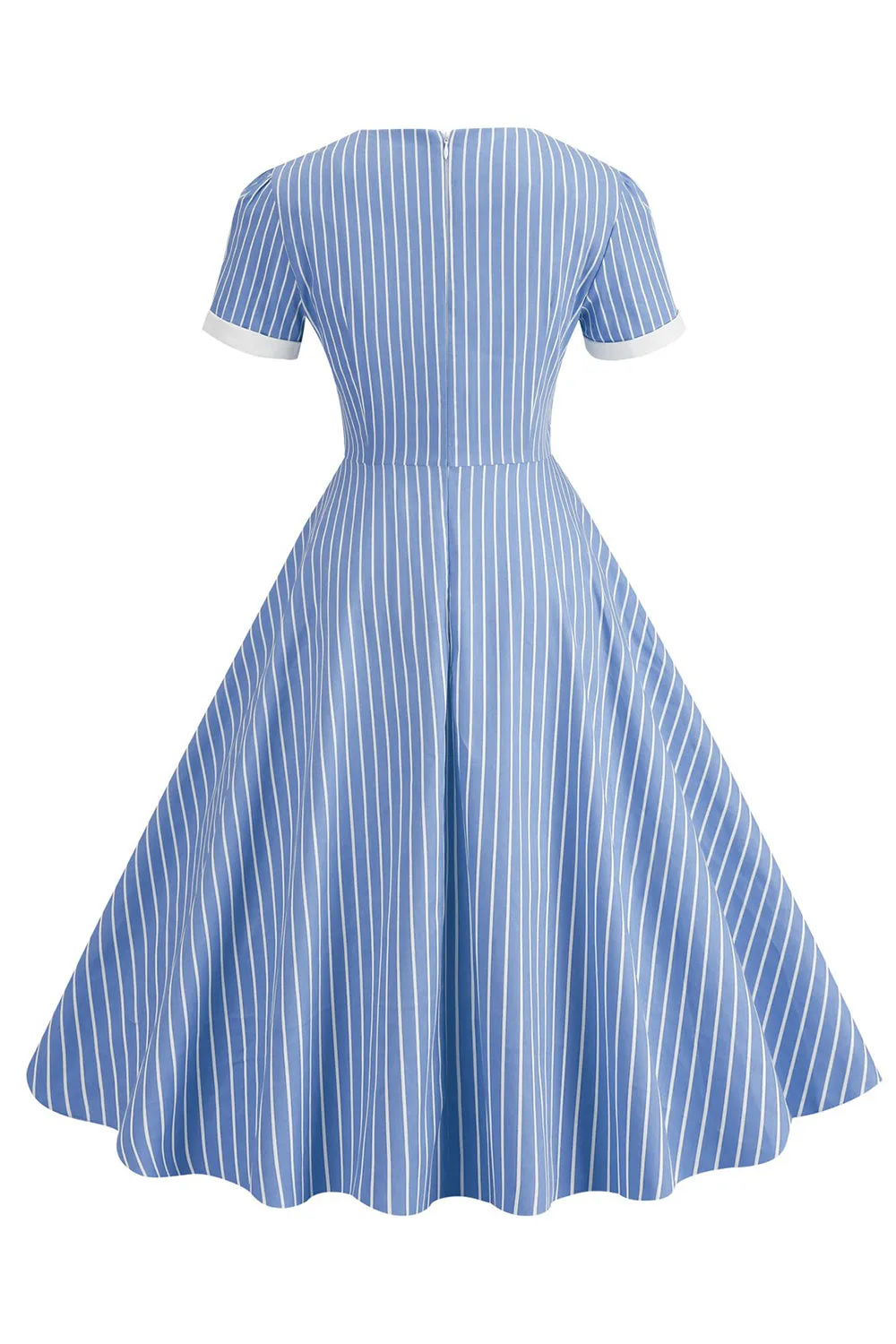 Blue Striped Vintage Dress with Short Sleeves sold by Zapaka product image thumbnail 2