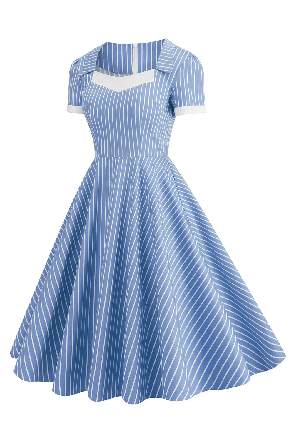 Blue Striped Vintage Dress with Short Sleeves sold by Zapaka product image thumbnail 3