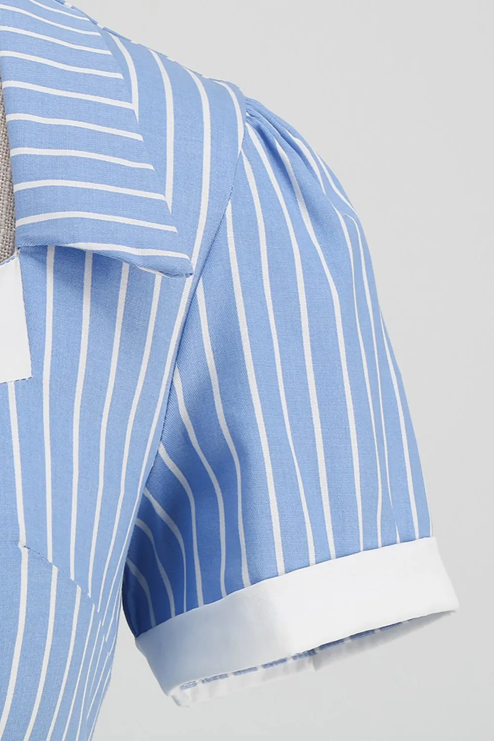 Blue Striped Vintage Dress with Short Sleeves sold by Zapaka product image thumbnail 4