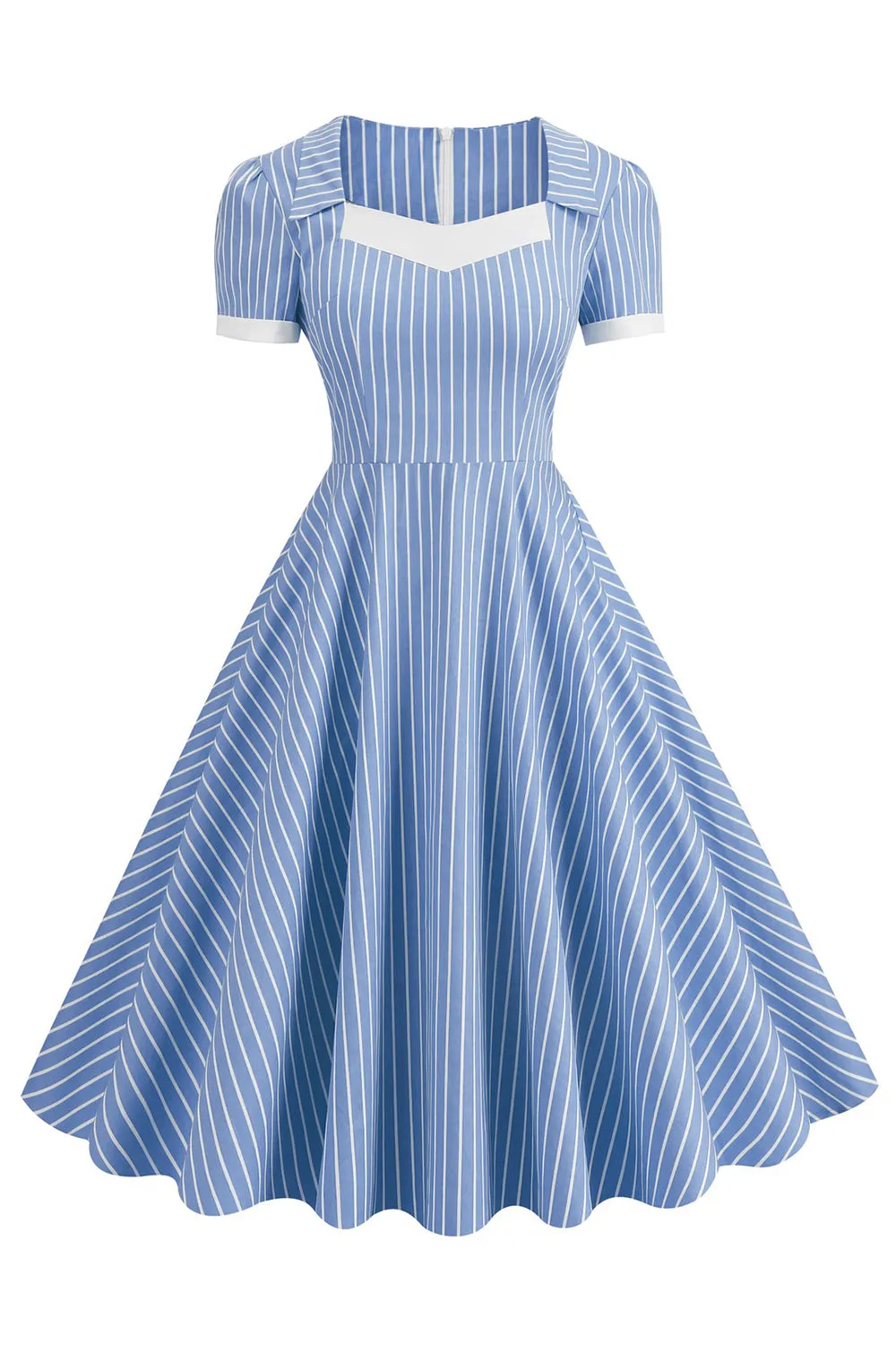 Blue Striped Vintage Dress with Short Sleeves sold by Zapaka