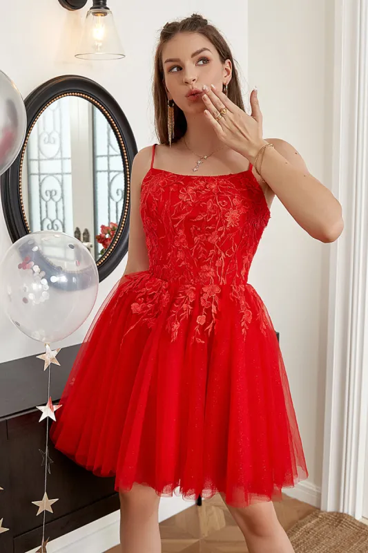 Red A-line Cute Homecoming Dress with Appliques sold by Zapaka