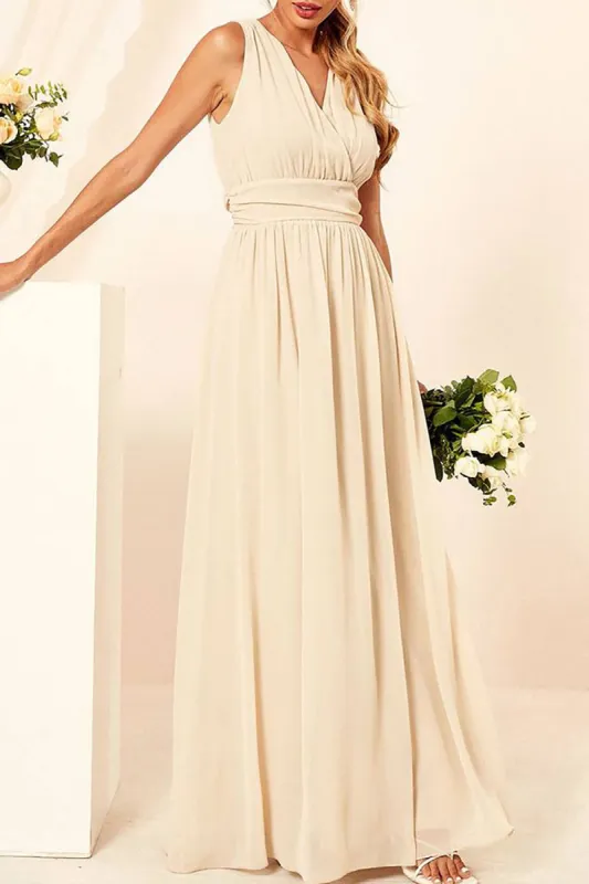 Apricot A-line V-neck Chiffon Floor Length Bridesmaid Dress sold by Zapaka