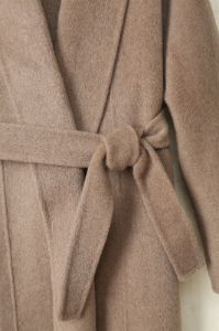 Khaki Shawl Lapel Long Women Coat with Belt sold by Zapaka