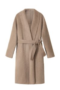 Khaki Shawl Lapel Long Women Coat with Belt sold by Zapaka