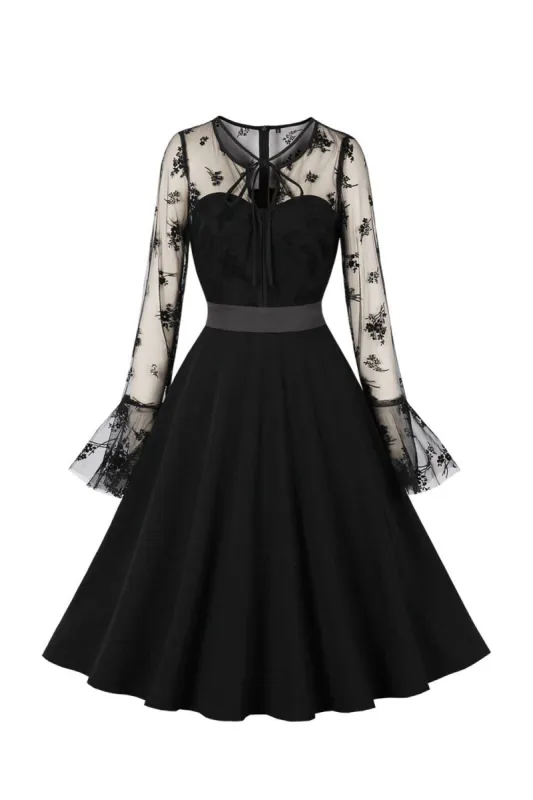 A Line V Neck Black Tulle Halloween Dress with Long Sleeves sold by Zapaka