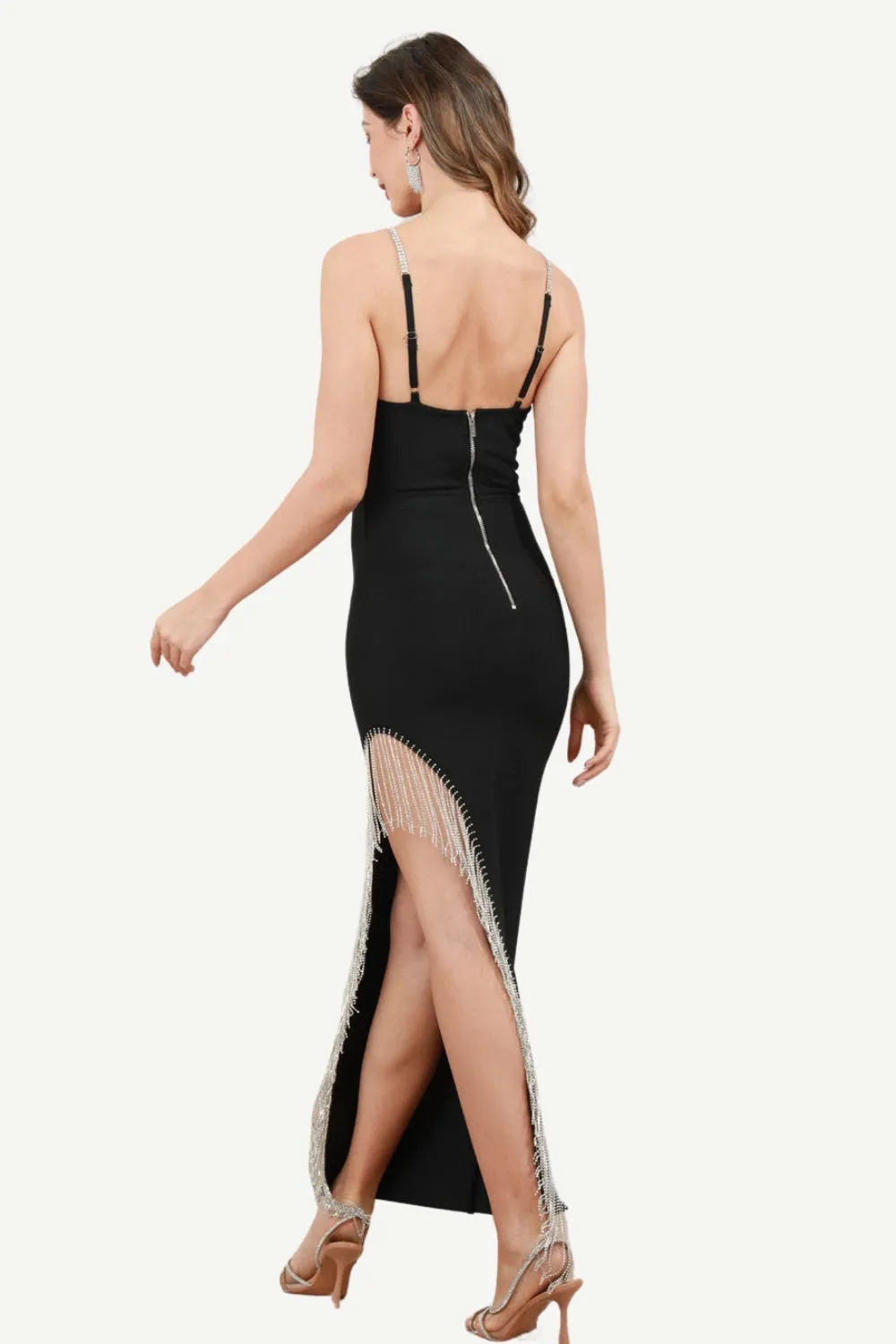 Spaghetti Straps Black Party Dress with Fringes sold by Zapaka product image thumbnail 2