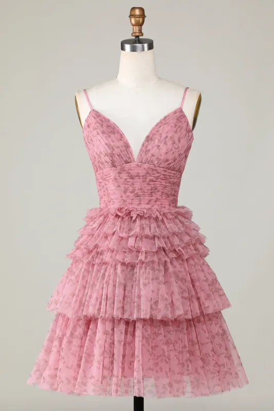 Cute A Line Spaghetti Straps Blush Homecoming Dress with Ruffles sold by Zapaka