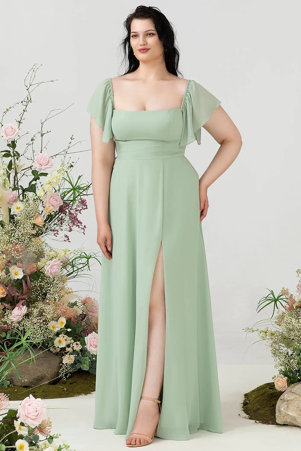 Off the Shoulder Plus size Bridesmaid Dress with Slit sold by Zapaka product image thumbnail 3