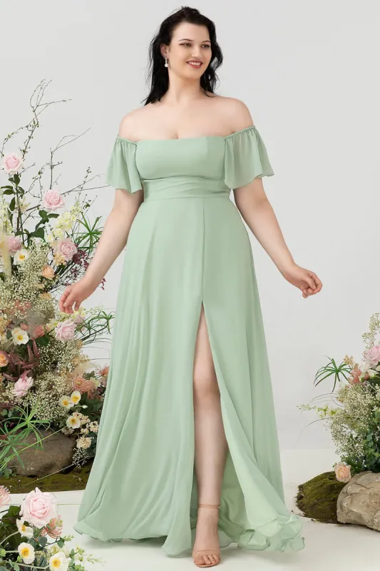 Off the Shoulder Plus size Bridesmaid Dress with Slit sold by Zapaka