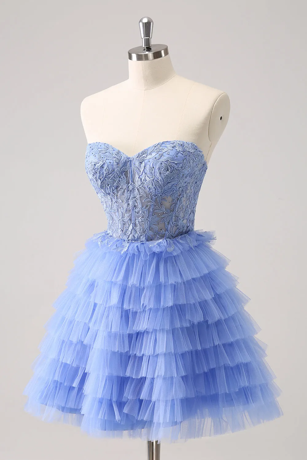 Sweetheart Lilac A-Line Corset Tulle Homecoming Dress with Lace sold by Zapaka product image thumbnail 3