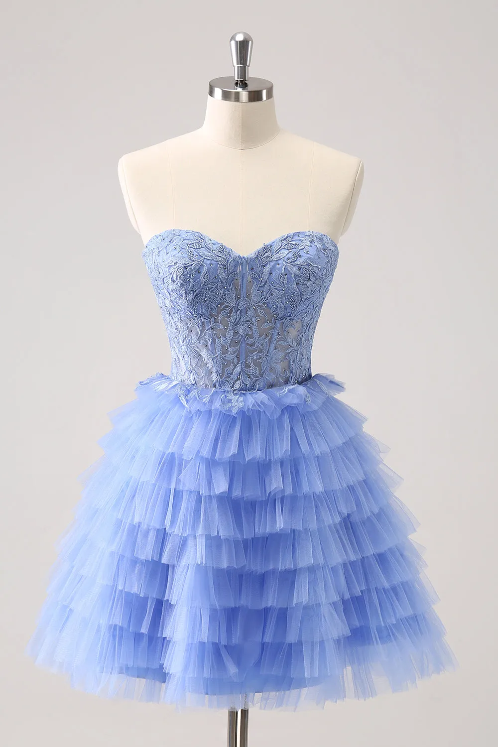 Sweetheart Lilac A-Line Corset Tulle Homecoming Dress with Lace sold by Zapaka