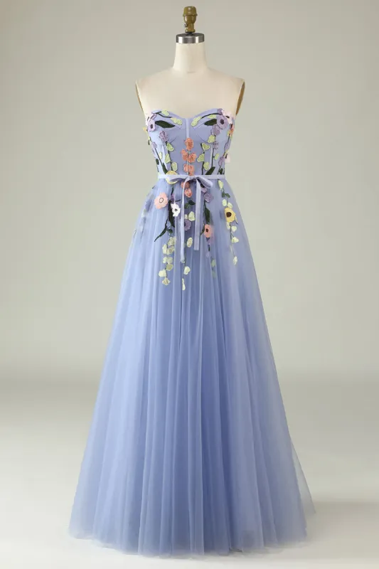 A Line Sweetheart Lavender Long Prom Dress with Appliques sold by Zapaka
