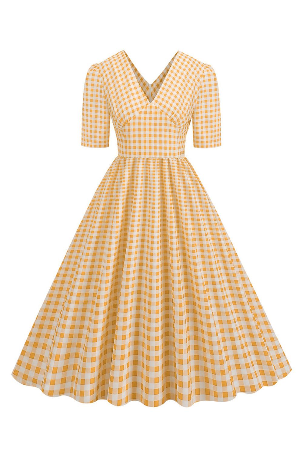 Plaid V-neck Swing 1950s Dress with Short Sleeves sold by Zapaka product image thumbnail 4