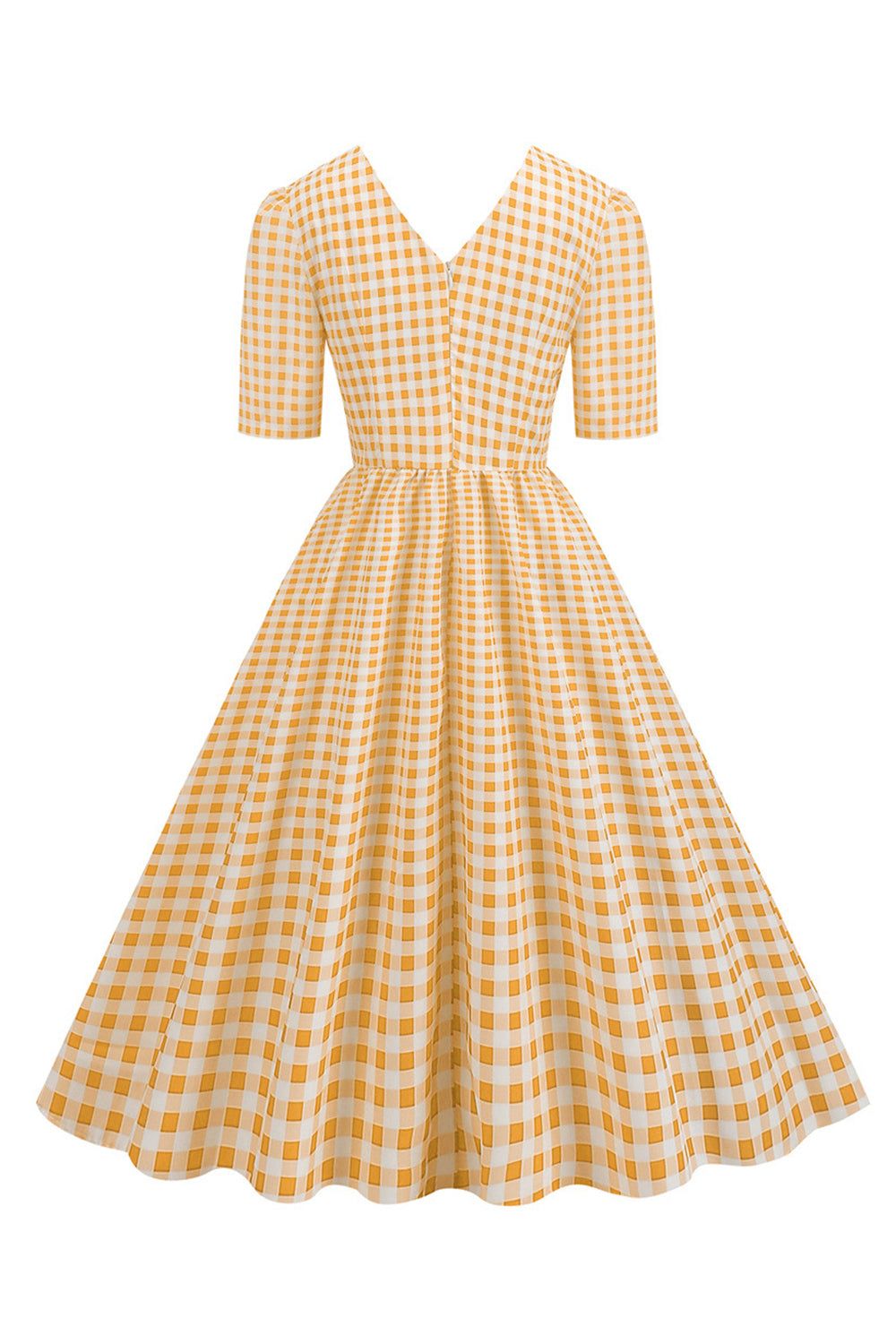 Plaid V-neck Swing 1950s Dress with Short Sleeves sold by Zapaka product image thumbnail 5