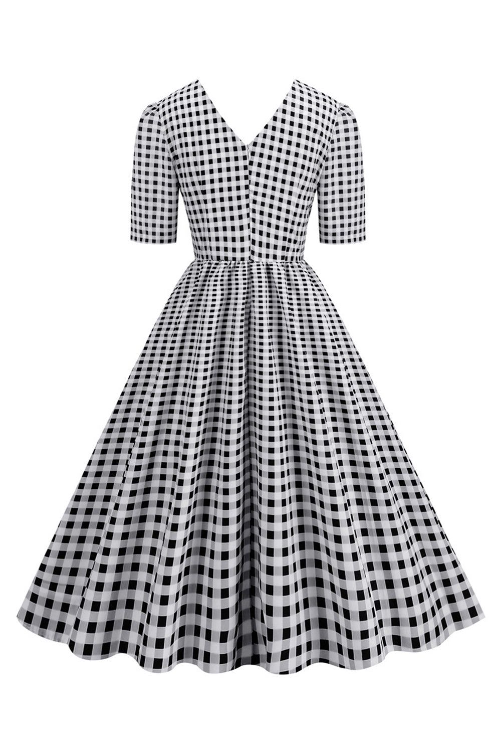 Plaid V-neck Swing 1950s Dress with Short Sleeves sold by Zapaka product image thumbnail 2