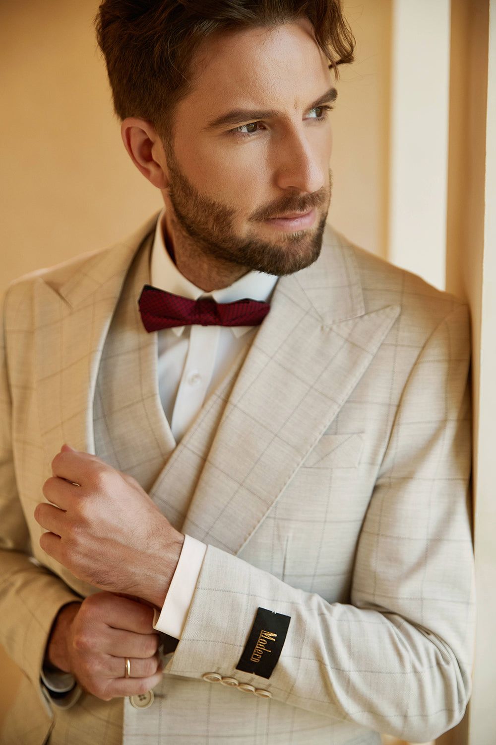 Ivory Single Breasted Plaid Peak Lapel 3 Piece Men's Suits sold by Zapaka product image thumbnail 6