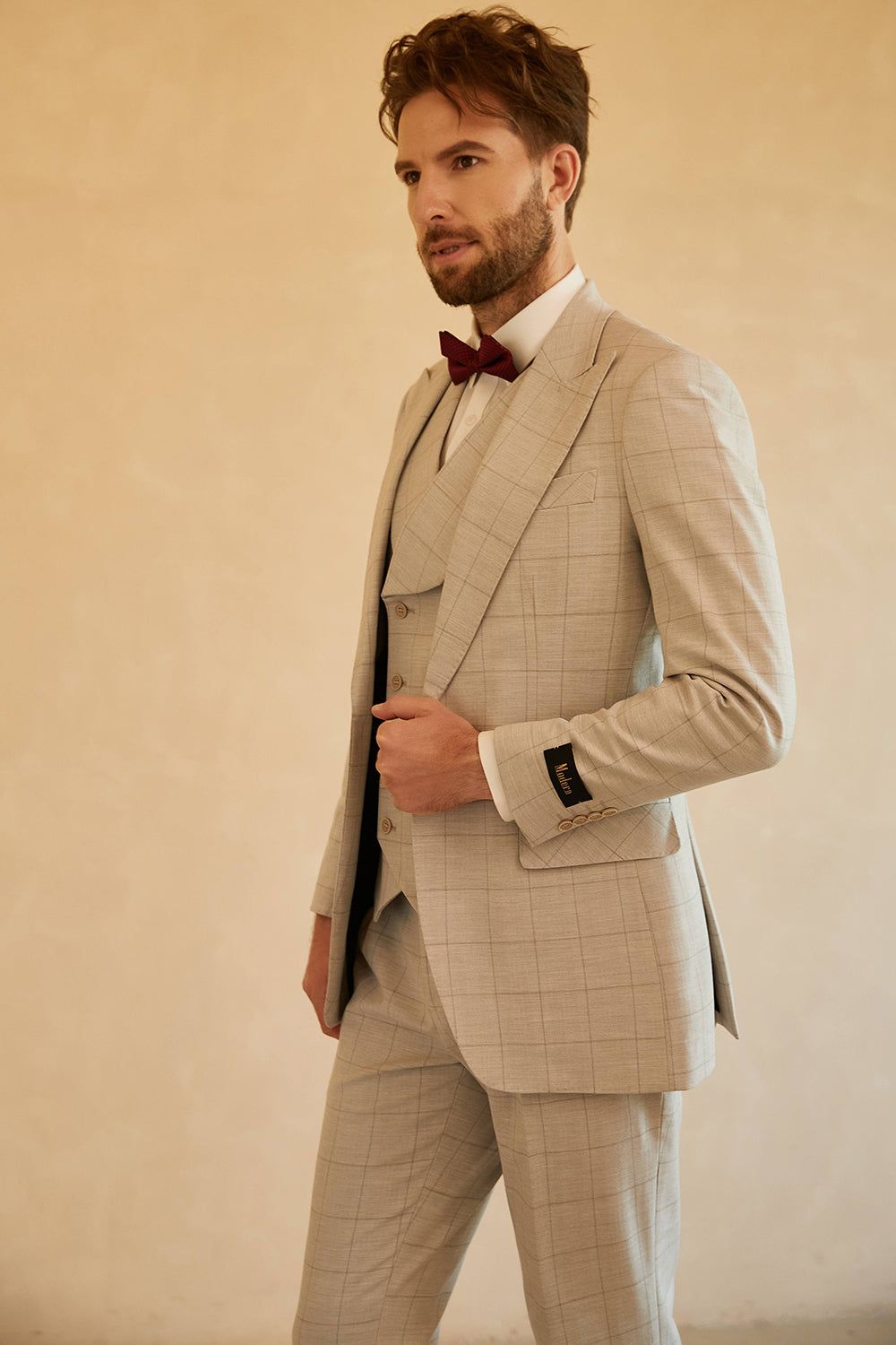 Ivory Single Breasted Plaid Peak Lapel 3 Piece Men's Suits sold by Zapaka product image thumbnail 5