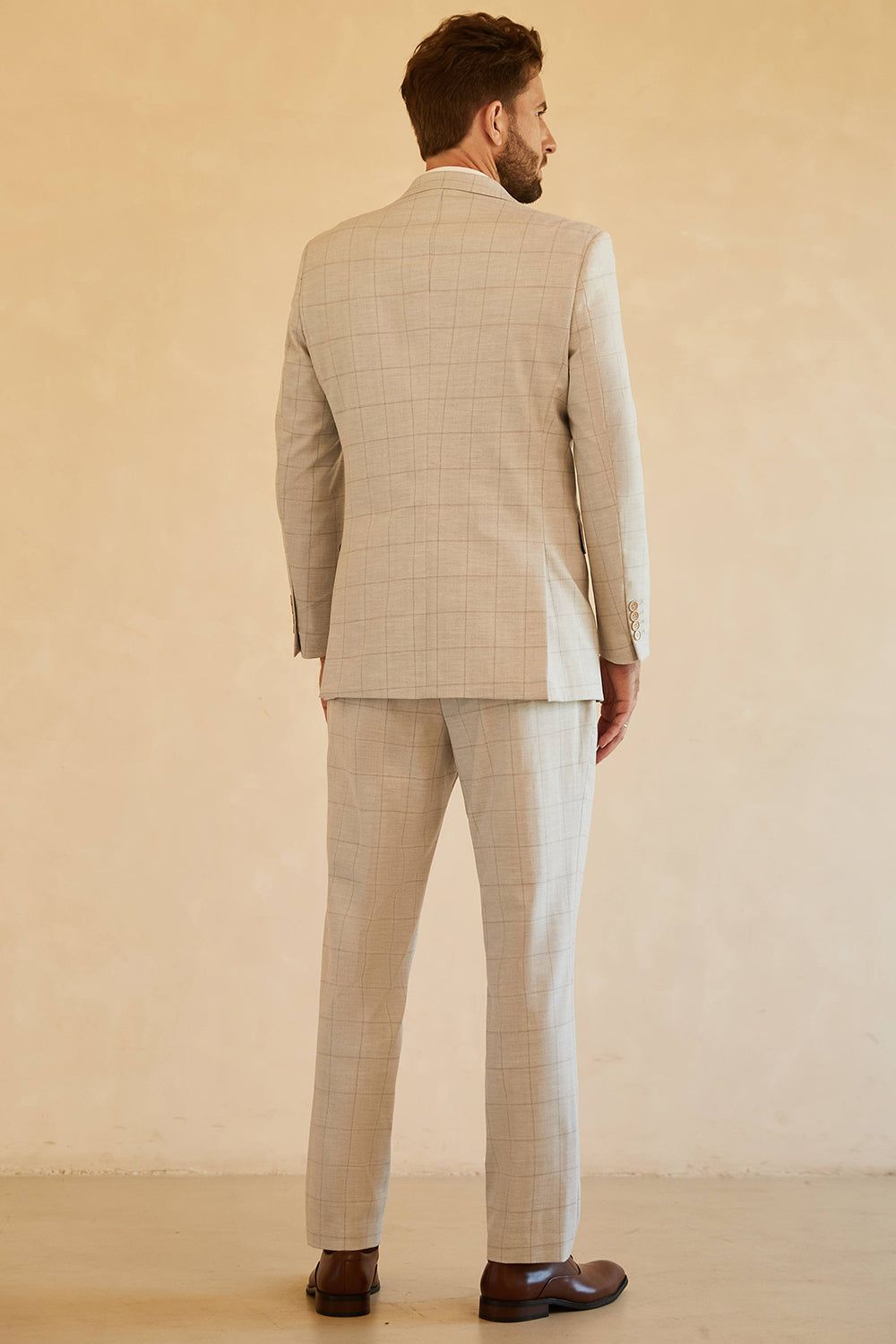 Ivory Single Breasted Plaid Peak Lapel 3 Piece Men's Suits sold by Zapaka product image thumbnail 2