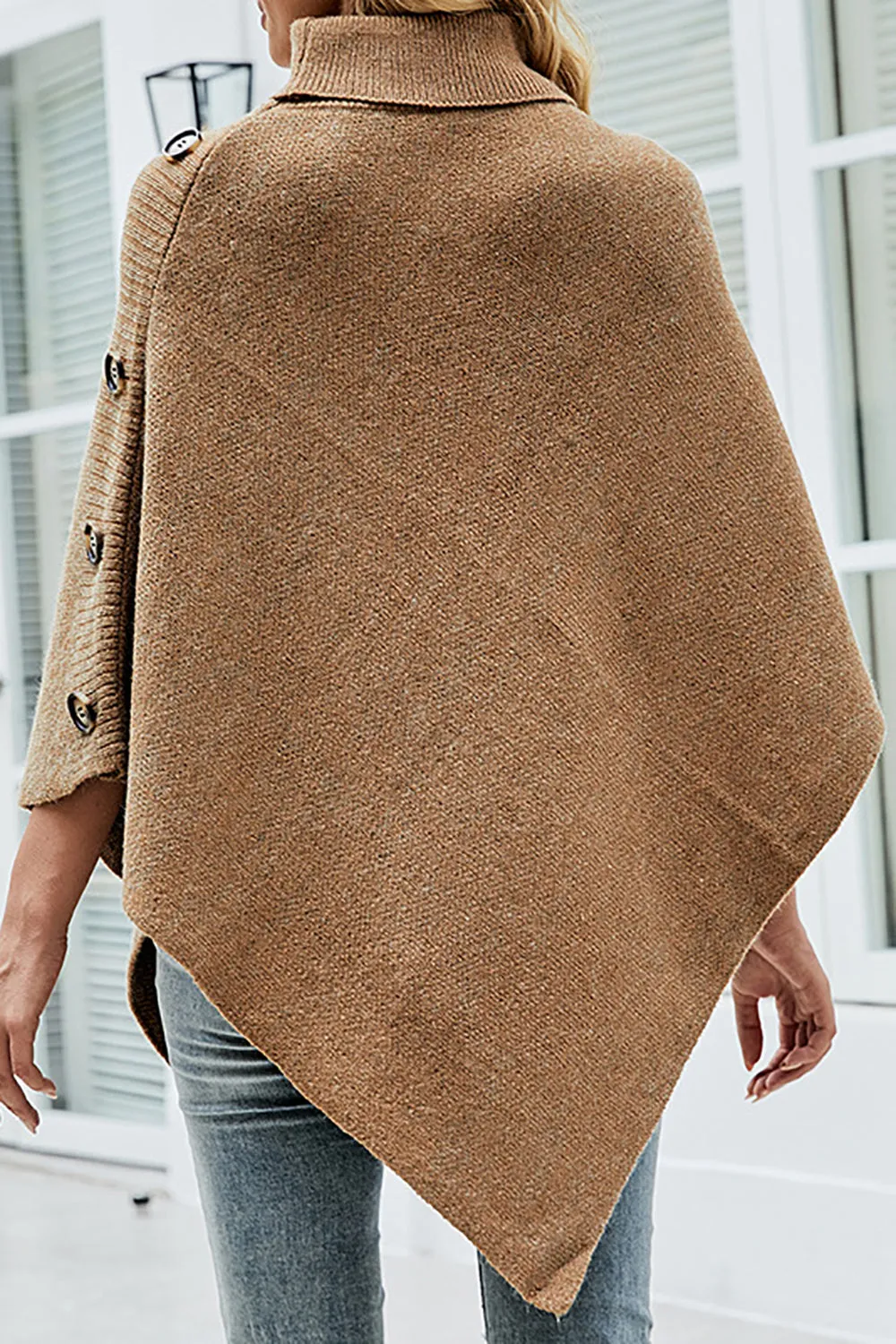 Khaki Mock Neck Asymmetrical Poncho Sweater sold by Zapaka product image thumbnail 2