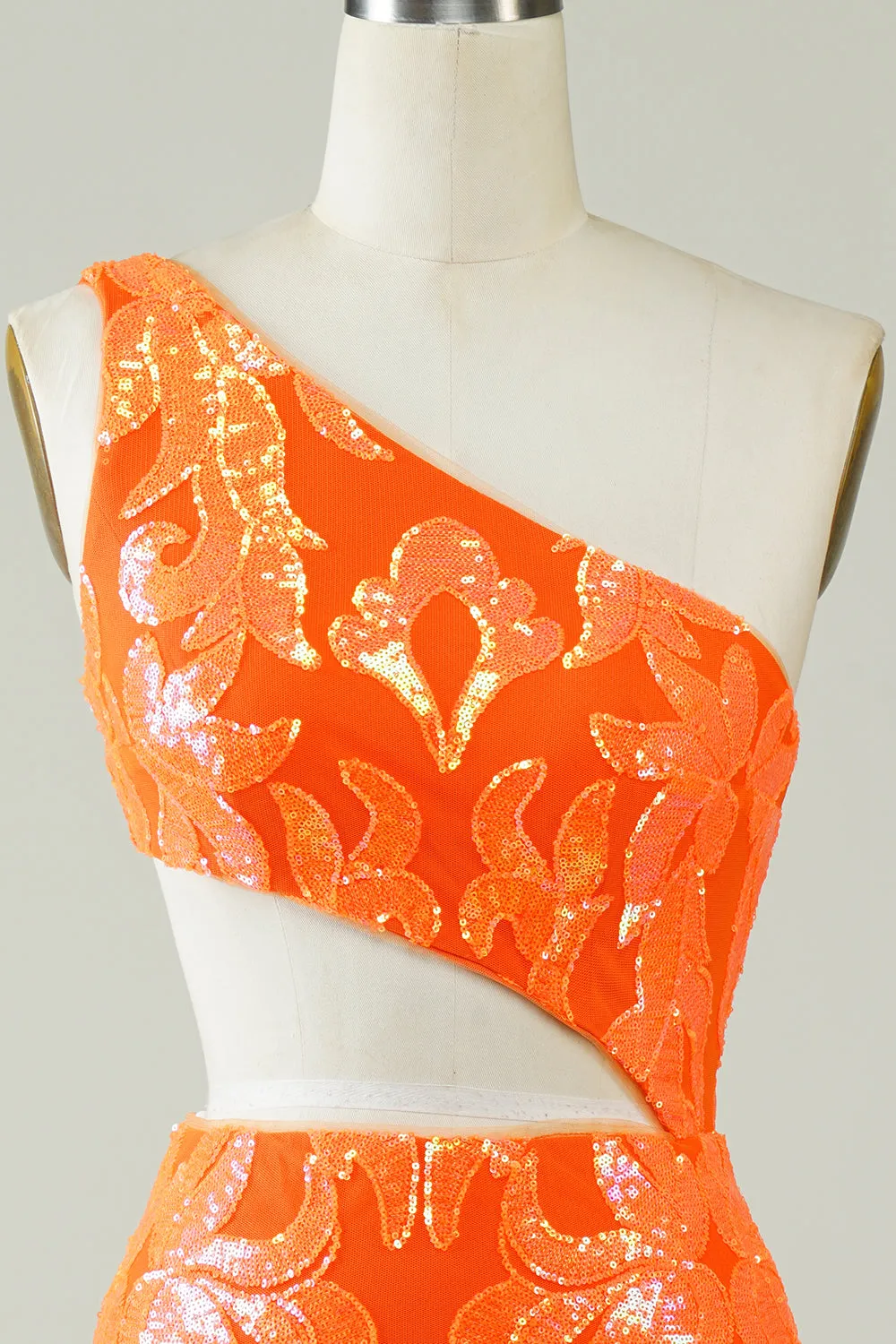 Orange One Shoulder Glitter Homecoming Dress with Hollow-out sold by Zapaka product image thumbnail 4