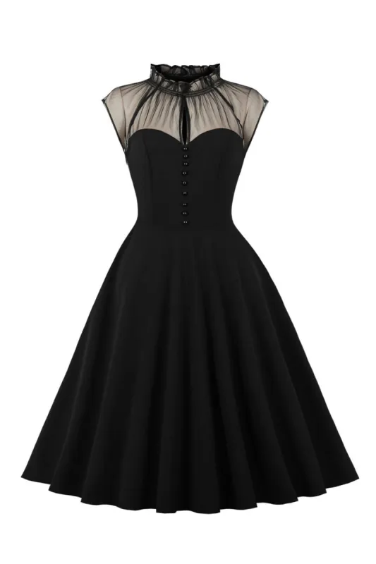 Black A Line Vintage 1950s Dress with Buttons sold by Zapaka