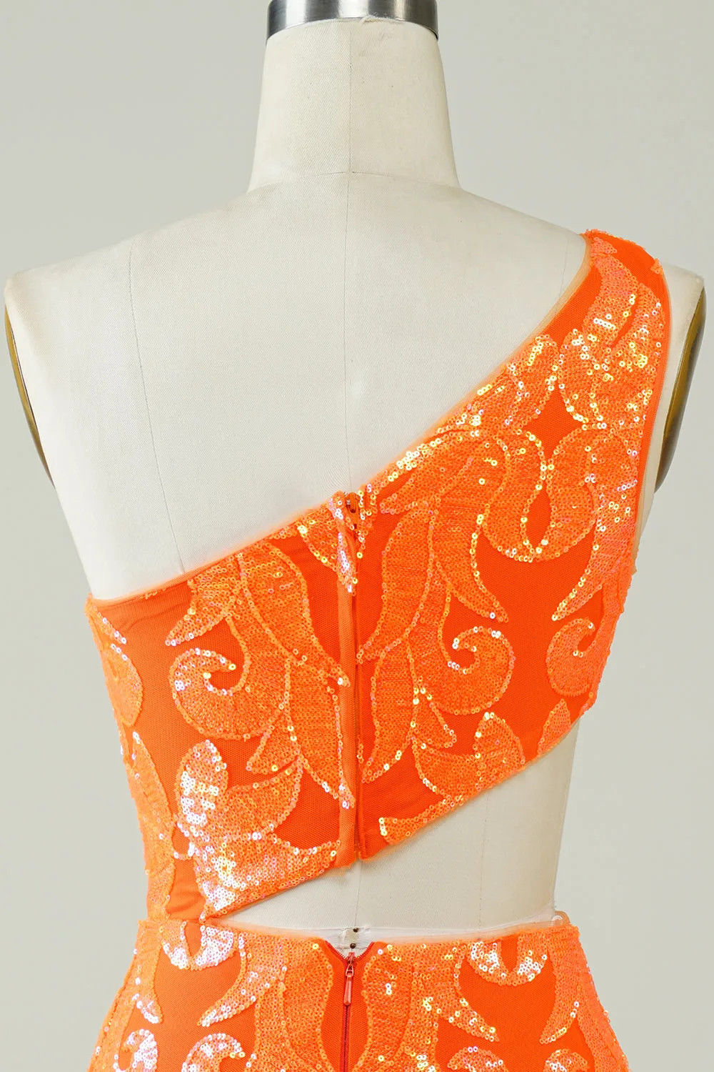 Orange One Shoulder Glitter Homecoming Dress with Hollow-out sold by Zapaka product image thumbnail 5