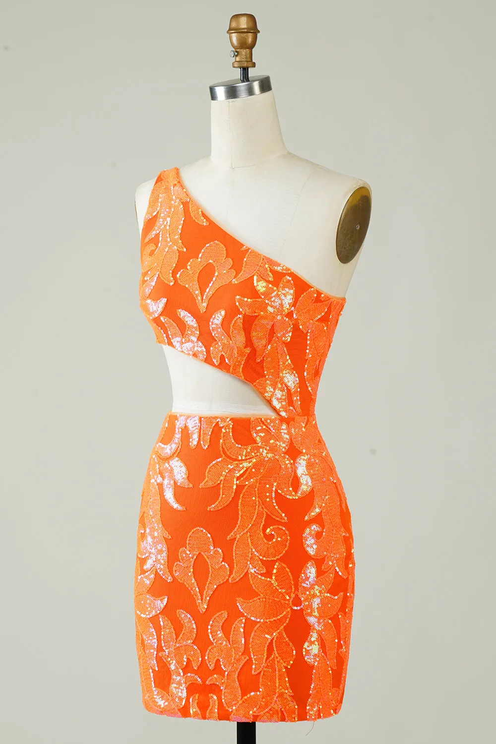 Orange One Shoulder Glitter Homecoming Dress with Hollow-out sold by Zapaka product image thumbnail 3