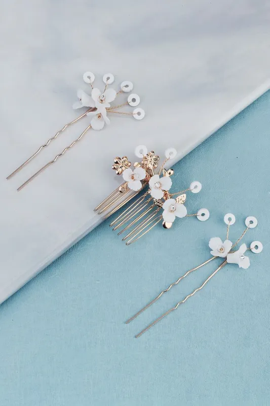 Vintage Handmade Pearl Rhinestone Set Bride Hair Pin sold by Zapaka
