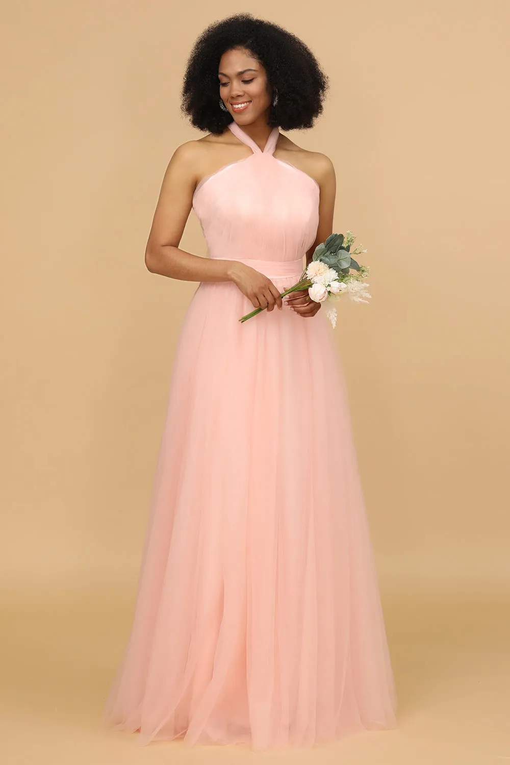 A Line Halter Blush Long Bridesmaid Dress sold by Zapaka product image thumbnail 3