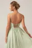 Dusty Sage A-Line Spaghetti Straps Chiffon Long Bridesmaid Dress with Slit sold by Zapaka