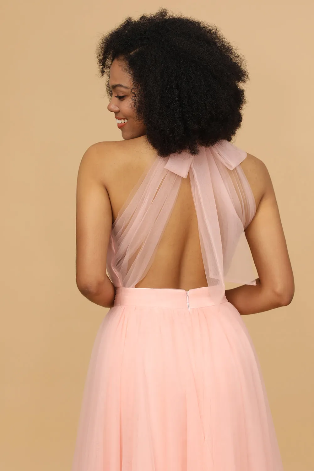 A Line Halter Blush Long Bridesmaid Dress sold by Zapaka product image thumbnail 5