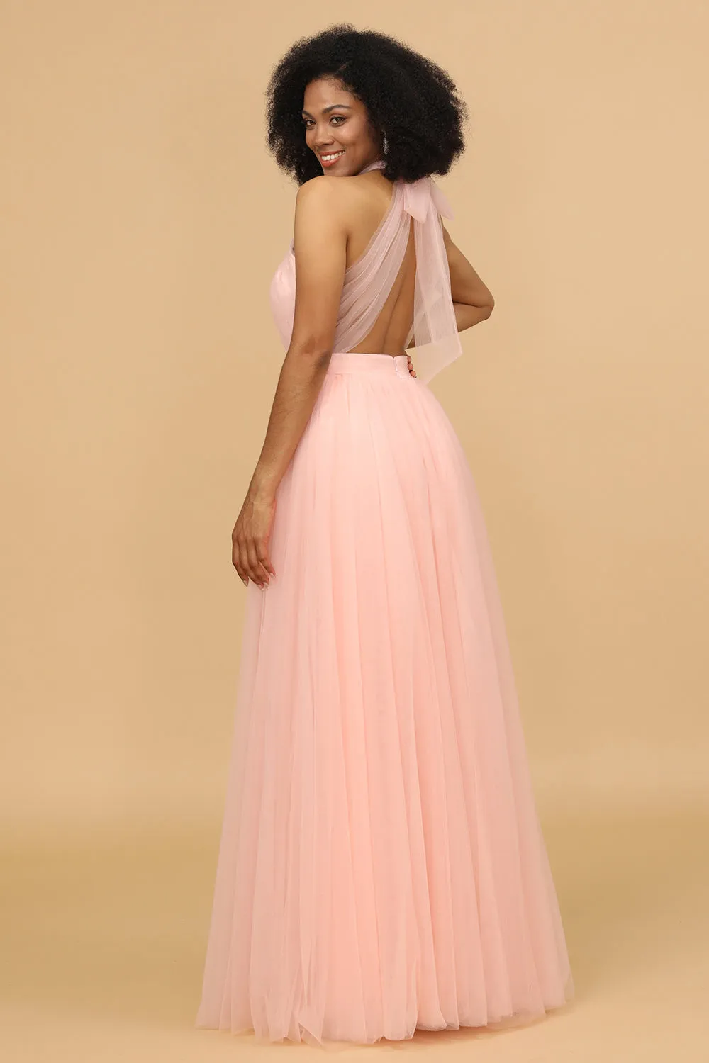 A Line Halter Blush Long Bridesmaid Dress sold by Zapaka product image thumbnail 2