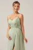 Dusty Sage A-Line Spaghetti Straps Chiffon Long Bridesmaid Dress with Slit sold by Zapaka