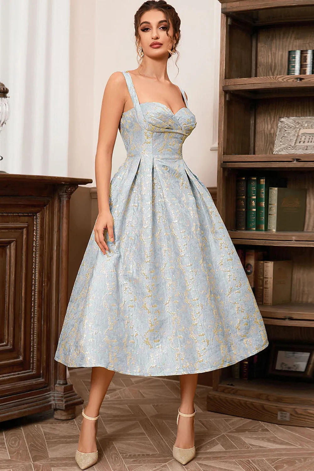 Light Blue A Line Sweetheart Spaghetti Straps Long Formal Dress sold by Zapaka product image thumbnail 3