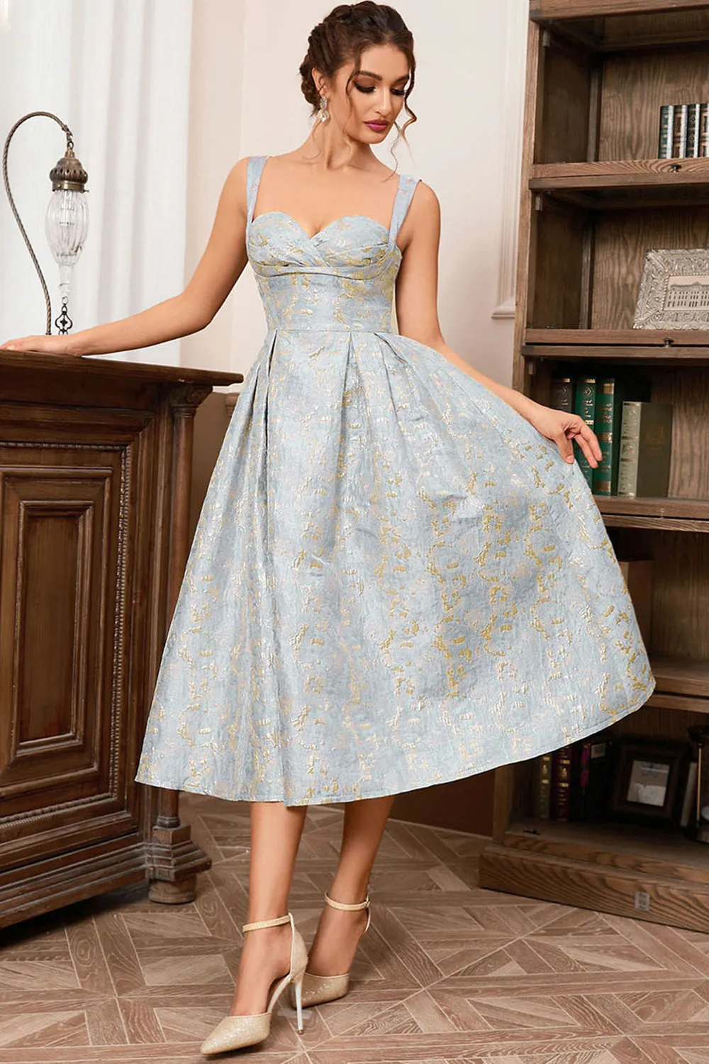Light Blue A Line Sweetheart Spaghetti Straps Long Formal Dress sold by Zapaka