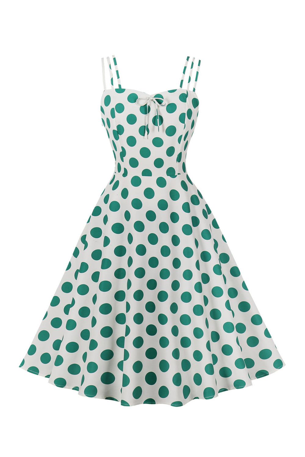 Spaghetti Straps Green Polka Dots 1950s Dress sold by Zapaka