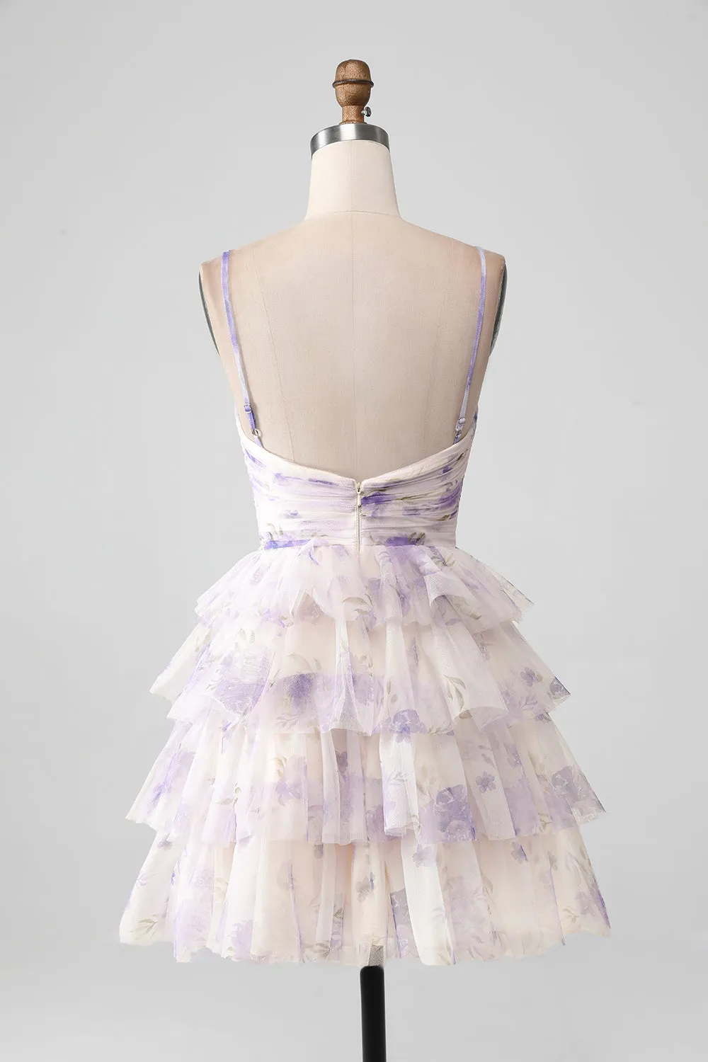 Lavender Flower A Line Spaghetti Straps Tiered Pleated Short Homecoming Dress sold by Zapaka product image thumbnail 2