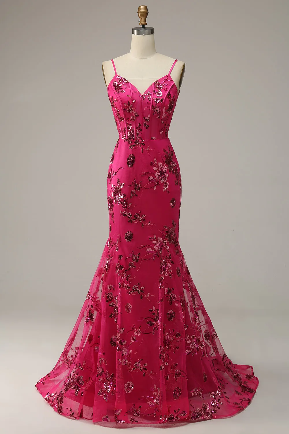 Hot Pink Sequins Print Mermaid Prom Dress sold by Zapaka