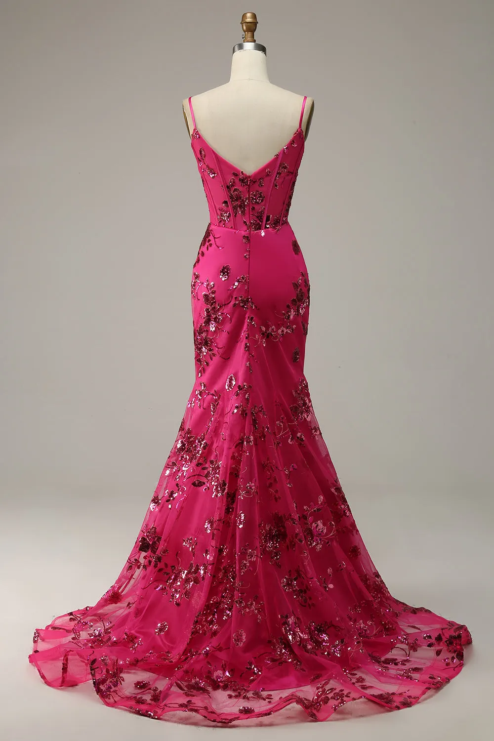 Hot Pink Sequins Print Mermaid Prom Dress sold by Zapaka product image thumbnail 2
