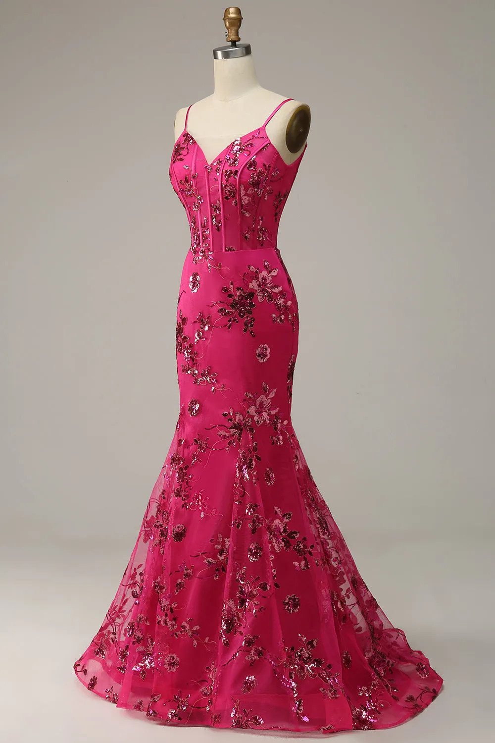 Hot Pink Sequins Print Mermaid Prom Dress sold by Zapaka product image thumbnail 4