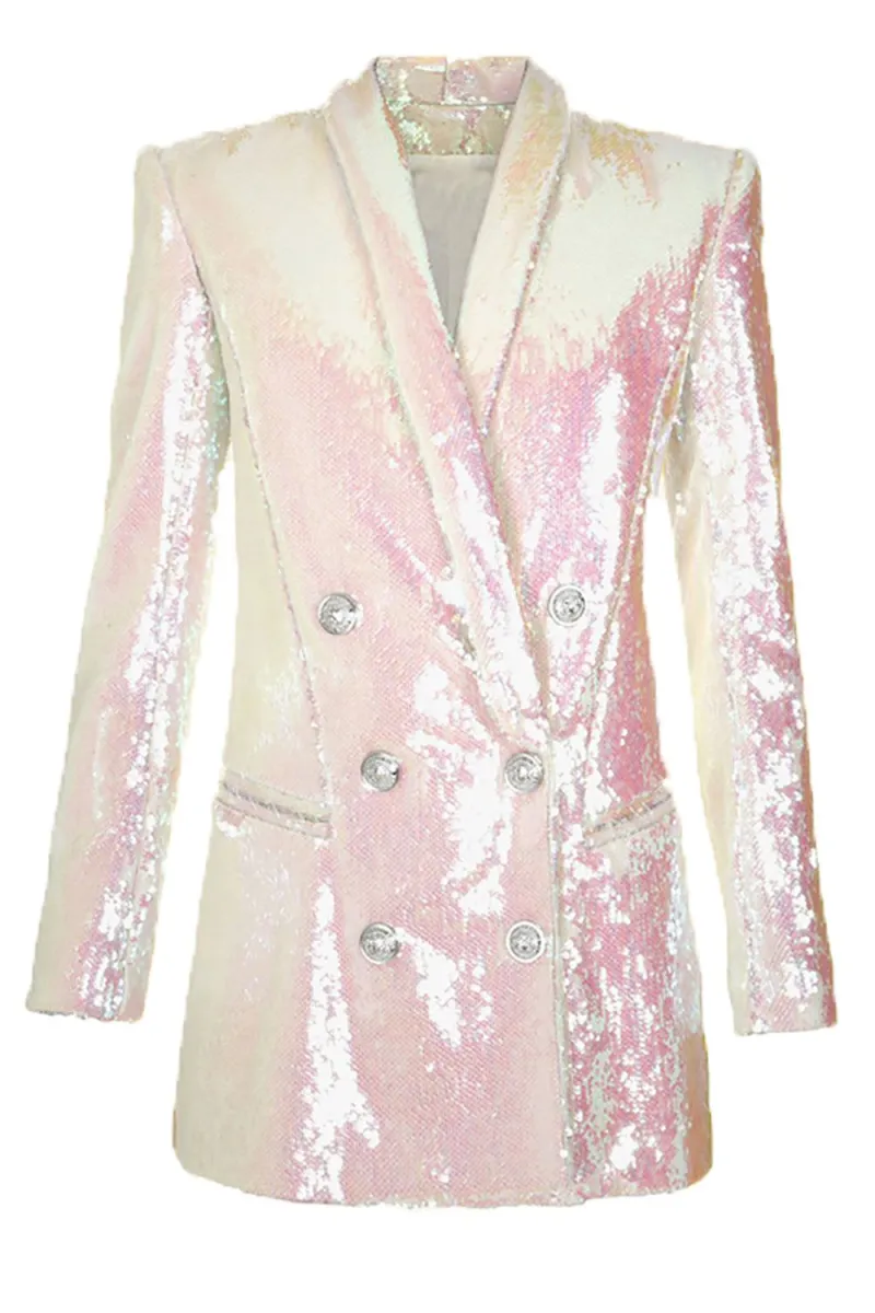 Sparkly White Fitted Sequins Prom Blazer For Women sold by Zapaka