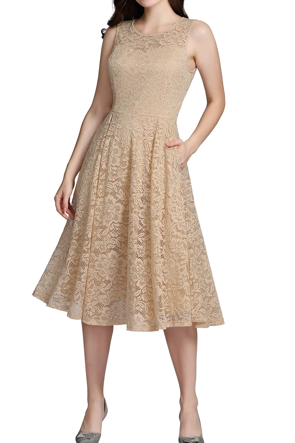 Champagne Lace Dress with Pockets sold by Zapaka product image thumbnail 3
